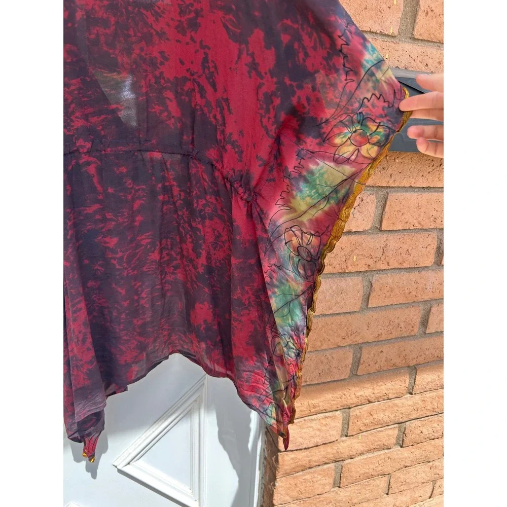 Love Nomadic Multicolor Silk Kimono Wrap Sheer OS Layer‎ Festival Fair Grudge